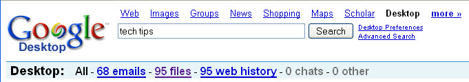 Google Desktop search results